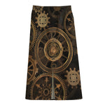 Vintage Steampunk Gears Print Cotton Front Slit Maxi Skirt