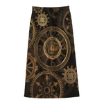 Vintage Steampunk Gears Print Cotton Front Slit Maxi Skirt