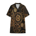 Vintage Steampunk Gears Print Cotton Hawaiian Shirt