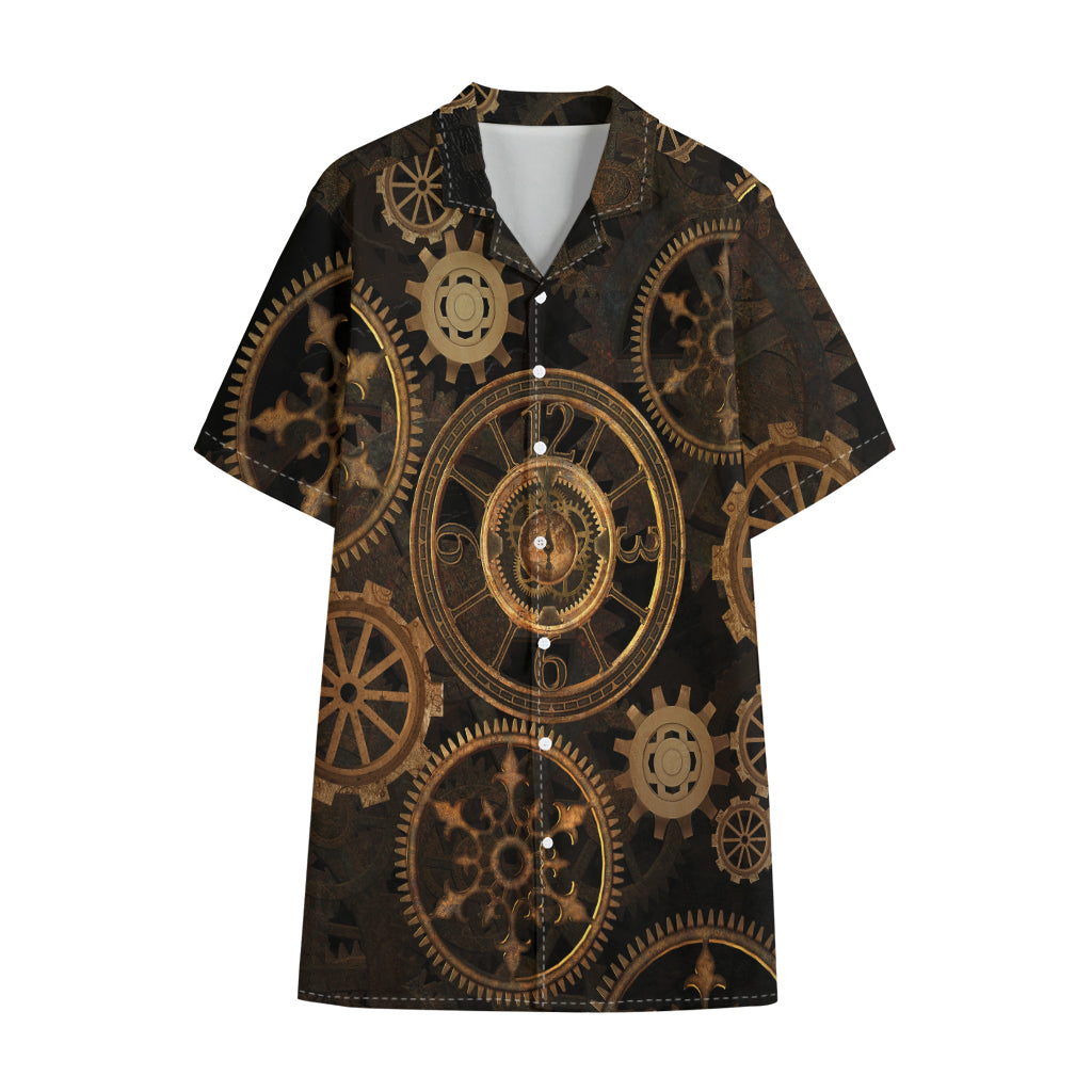Vintage Steampunk Gears Print Cotton Hawaiian Shirt
