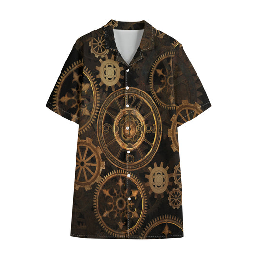 Vintage Steampunk Gears Print Cotton Hawaiian Shirt