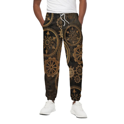 Vintage Steampunk Gears Print Cotton Pants