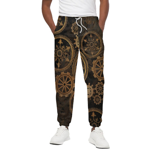 Vintage Steampunk Gears Print Cotton Pants