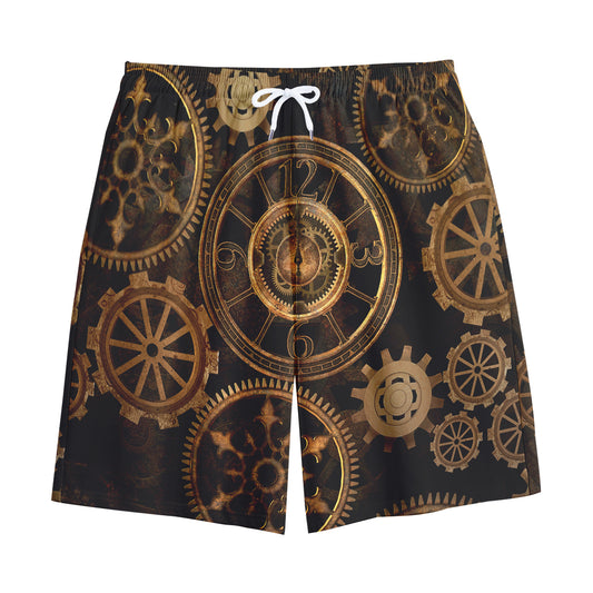 Vintage Steampunk Gears Print Cotton Shorts