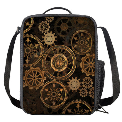 Vintage Steampunk Gears Print Crossbody Lunch Bag