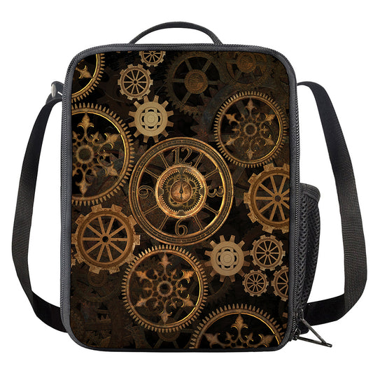 Vintage Steampunk Gears Print Crossbody Lunch Bag
