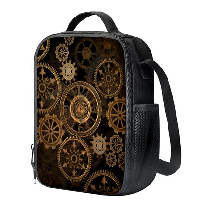 Vintage Steampunk Gears Print Crossbody Lunch Bag