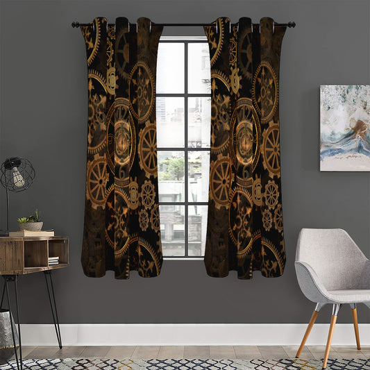 Vintage Steampunk Gears Print Curtain