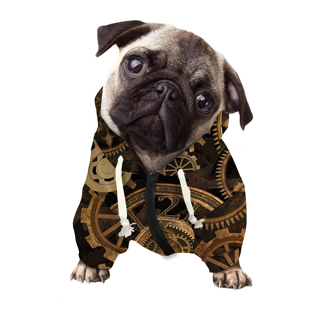 Vintage Steampunk Gears Print Dog Zip Up Hoodie