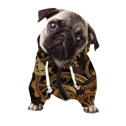 Vintage Steampunk Gears Print Dog Zip Up Hoodie