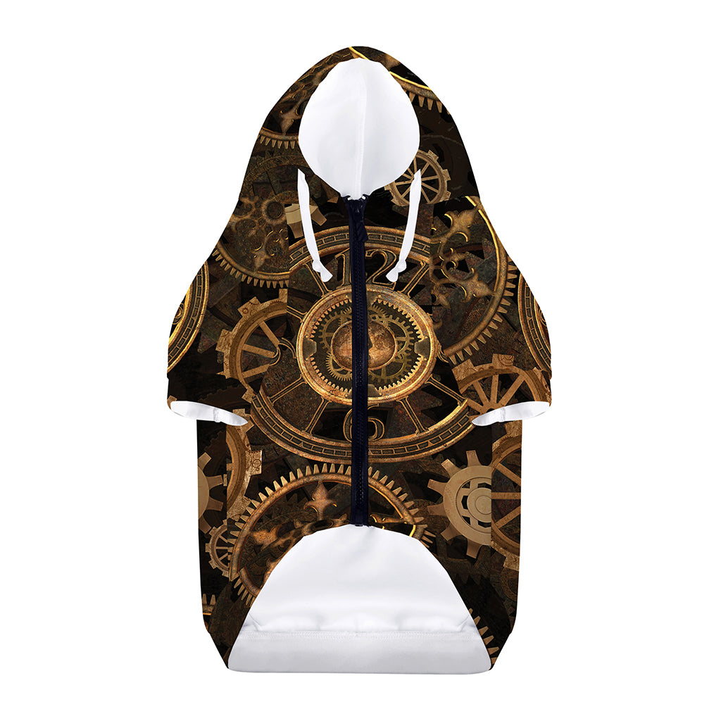 Vintage Steampunk Gears Print Dog Zip Up Hoodie
