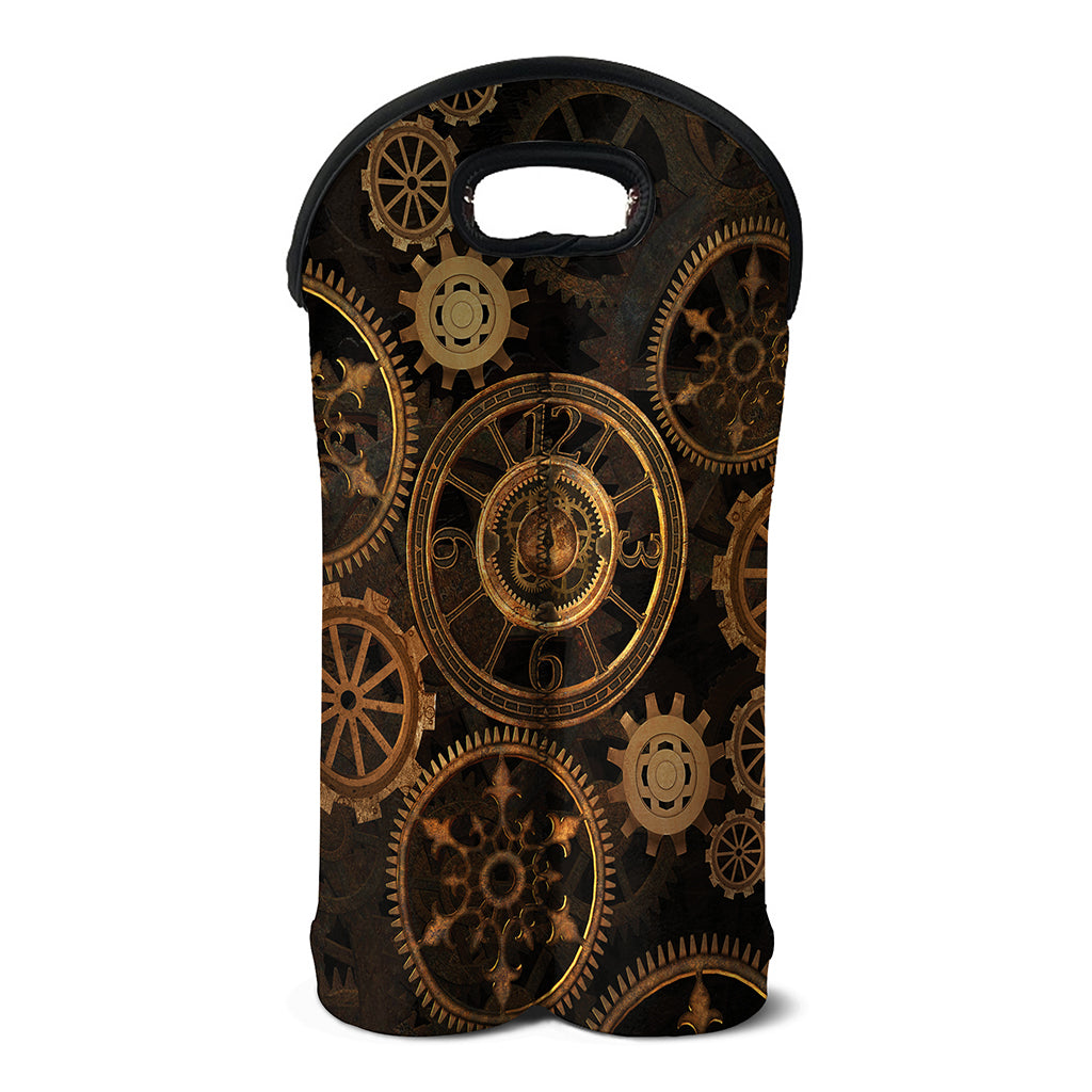 Vintage Steampunk Gears Print Double Neoprene Wine Tote
