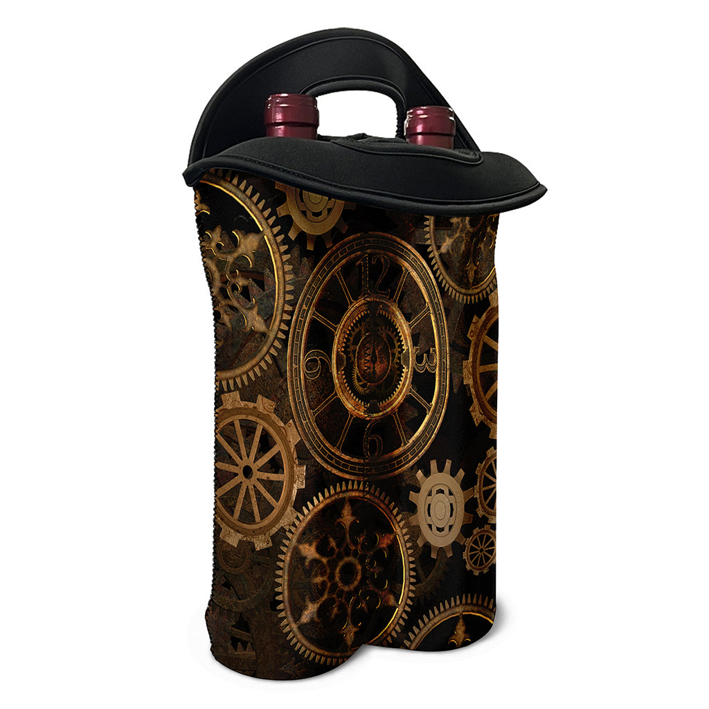 Vintage Steampunk Gears Print Double Neoprene Wine Tote