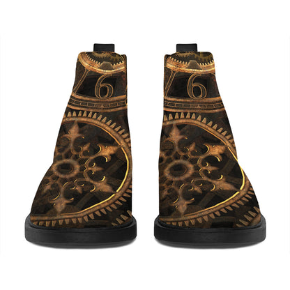 Vintage Steampunk Gears Print Flat Ankle Boots