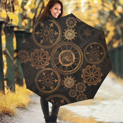 Vintage Steampunk Gears Print Foldable Umbrella