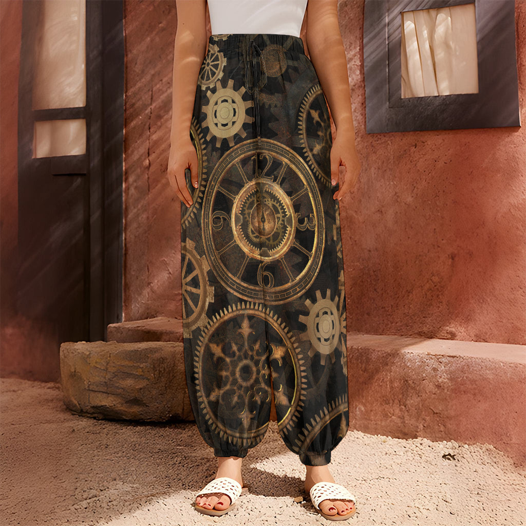 Vintage Steampunk Gears Print Harem Pants