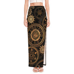 Vintage Steampunk Gears Print High Slit Maxi Skirt