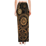 Vintage Steampunk Gears Print High Slit Maxi Skirt