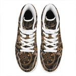 Vintage Steampunk Gears Print High Top Leather Sneakers
