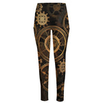 Vintage Steampunk Gears Print High-Waisted Pocket Leggings