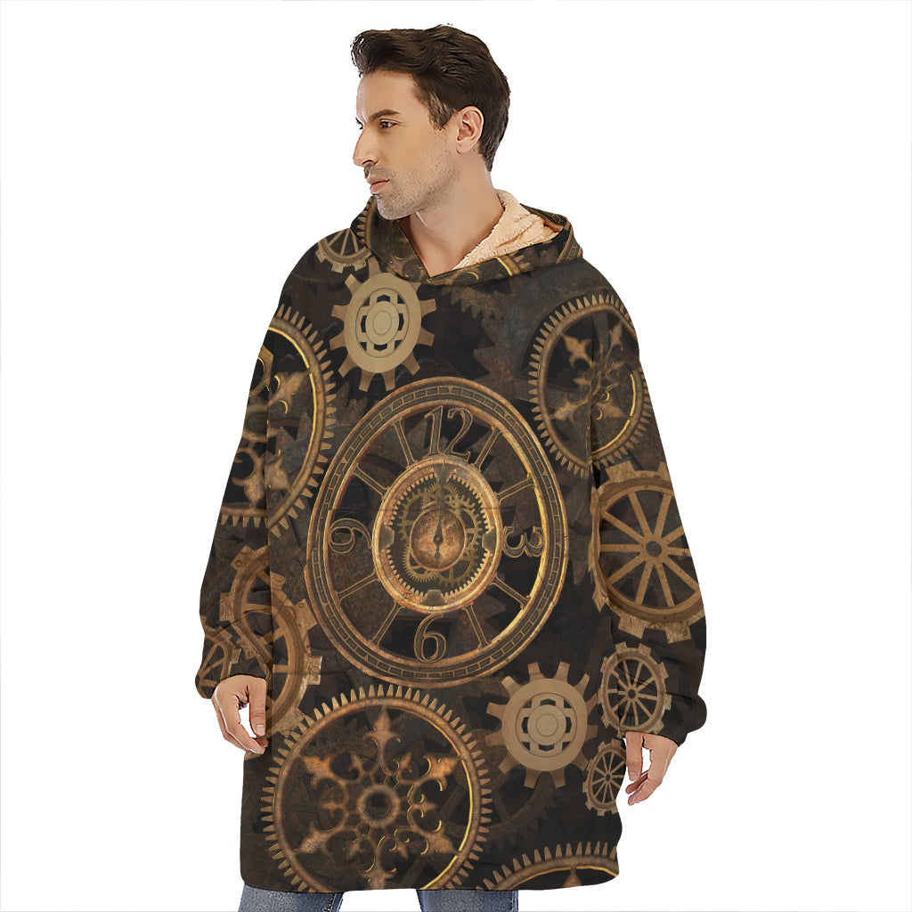 Vintage Steampunk Gears Print Hoodie Blanket