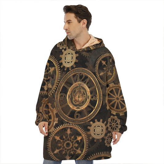Vintage Steampunk Gears Print Hoodie Blanket