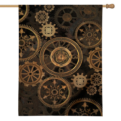 Vintage Steampunk Gears Print House Flag
