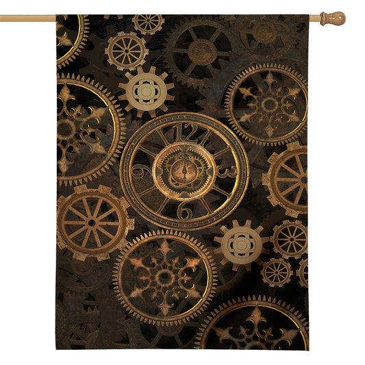 Vintage Steampunk Gears Print House Flag