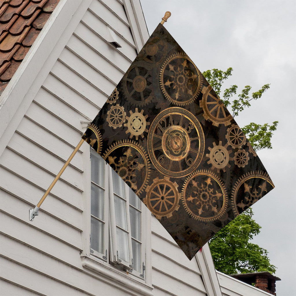 Vintage Steampunk Gears Print House Flag