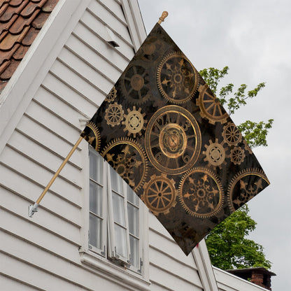 Vintage Steampunk Gears Print House Flag