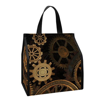 Vintage Steampunk Gears Print Insulated Lunch Tote