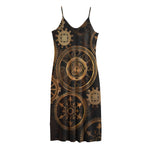 Vintage Steampunk Gears Print Jersey Midi Cami Dress