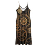 Vintage Steampunk Gears Print Jersey Midi Cami Dress