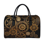 Vintage Steampunk Gears Print Leather Duffle Bag