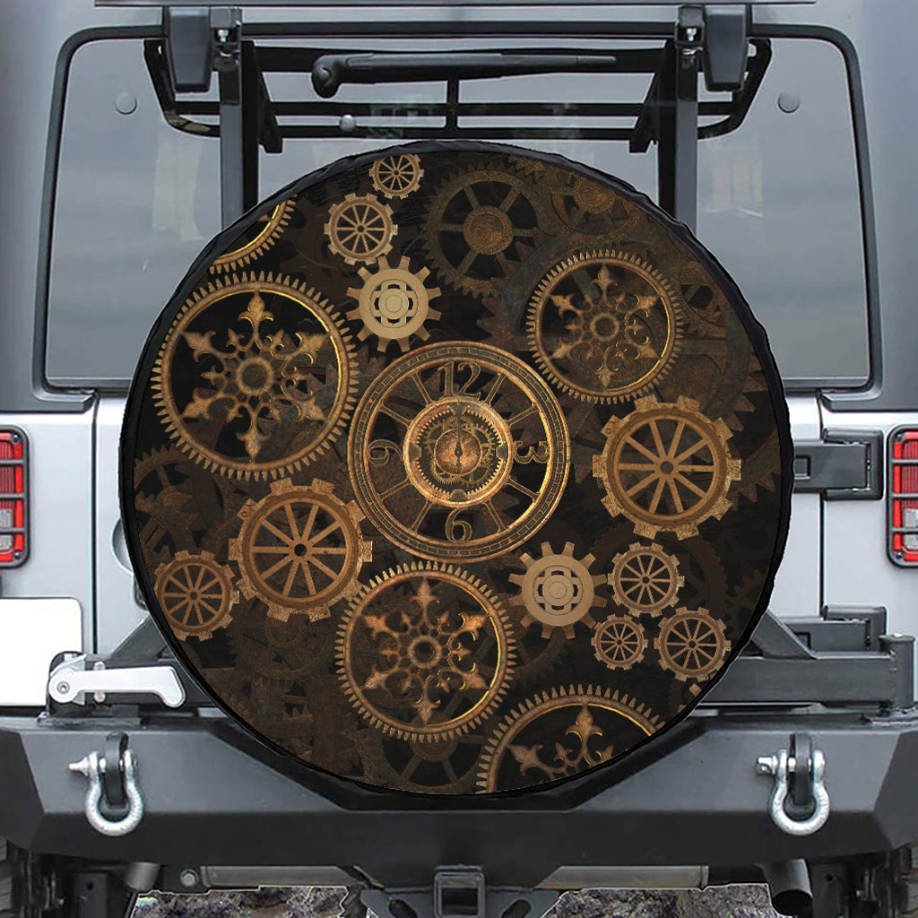 Vintage Steampunk Gears Print Leather Spare Tire Cover