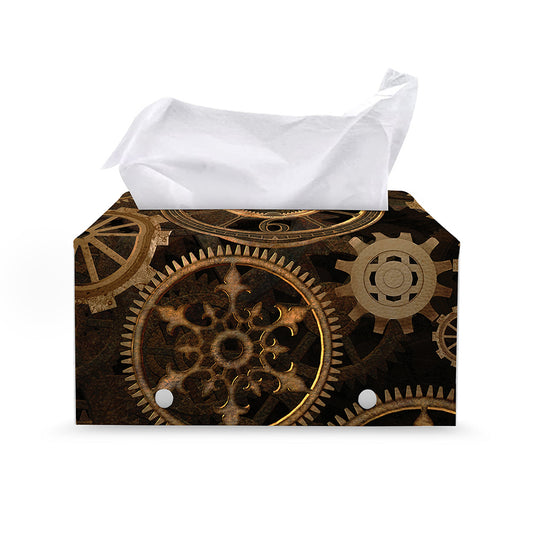 Vintage Steampunk Gears Print Leather Tissue Box Cover
