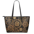 Vintage Steampunk Gears Print Leather Tote Bag With Zipper