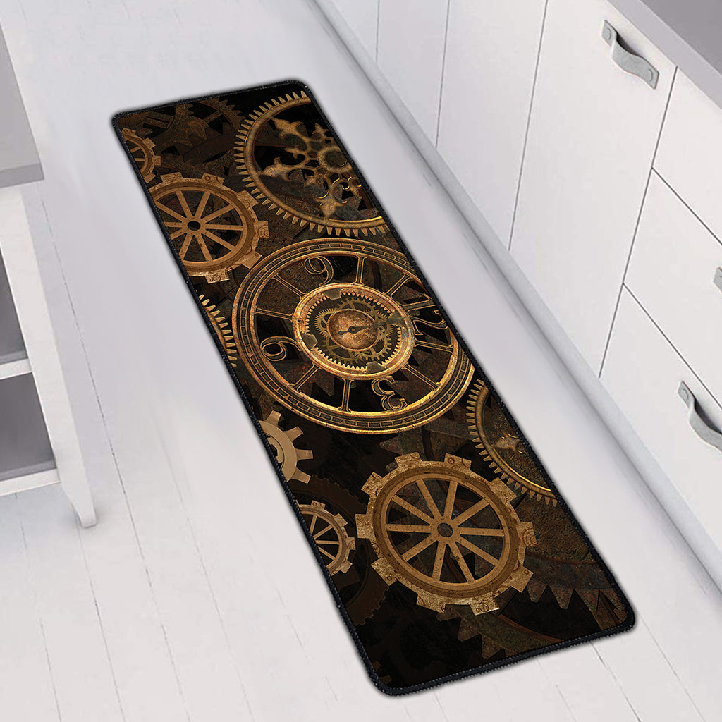 Vintage Steampunk Gears Print Long Kitchen Mat