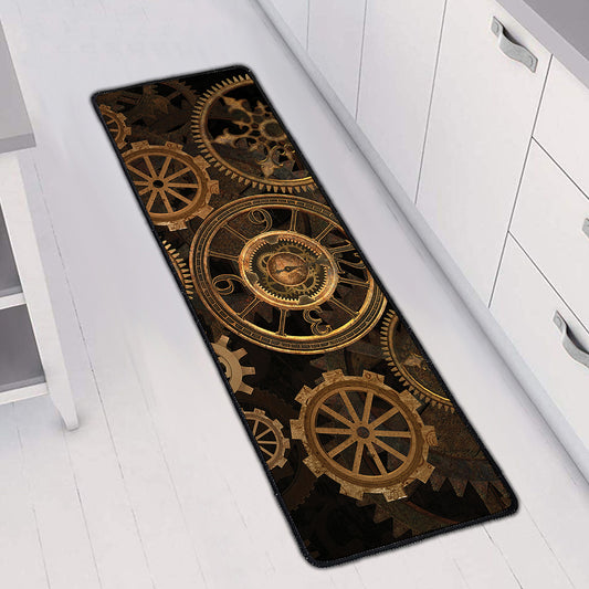 Vintage Steampunk Gears Print Long Kitchen Mat