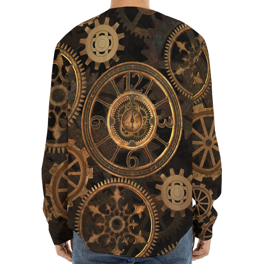 Vintage Steampunk Gears Print Long Sleeve Baseball Jersey