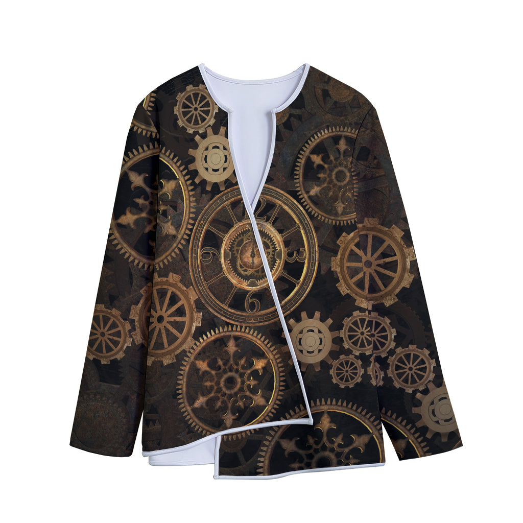 Vintage Steampunk Gears Print Long Sleeve Short Coat