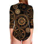 Vintage Steampunk Gears Print Long Sleeve Swimsuit
