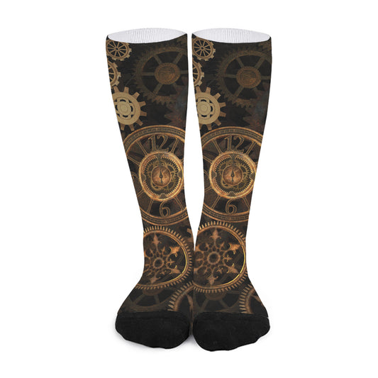 Vintage Steampunk Gears Print Long Socks