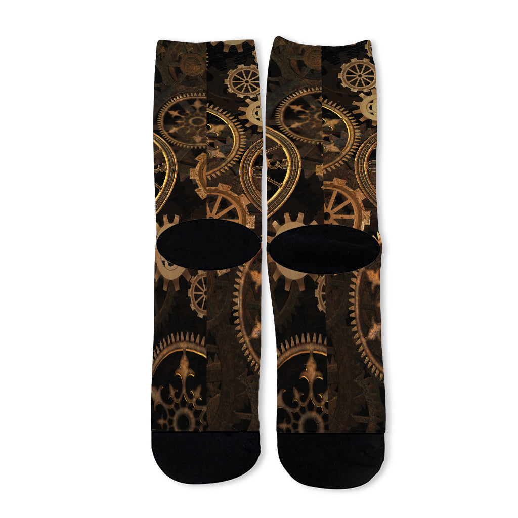 Vintage Steampunk Gears Print Long Socks