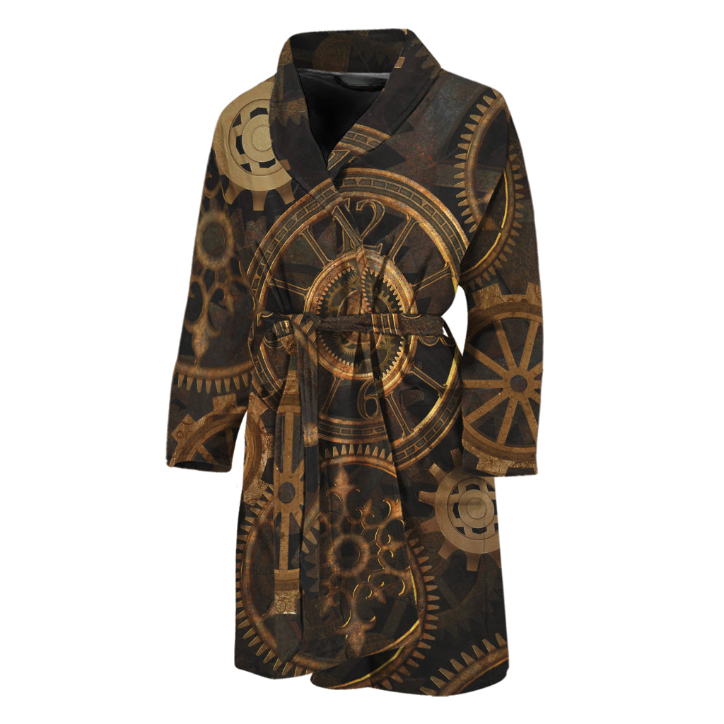 Vintage Steampunk Gears Print Men's Bathrobe