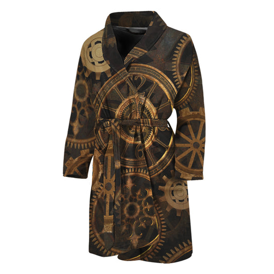 Vintage Steampunk Gears Print Men's Bathrobe