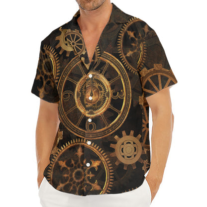 Vintage Steampunk Gears Print Men's Deep V-Neck Shirt