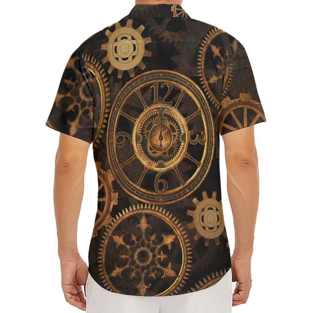 Vintage Steampunk Gears Print Men's Deep V-Neck Shirt