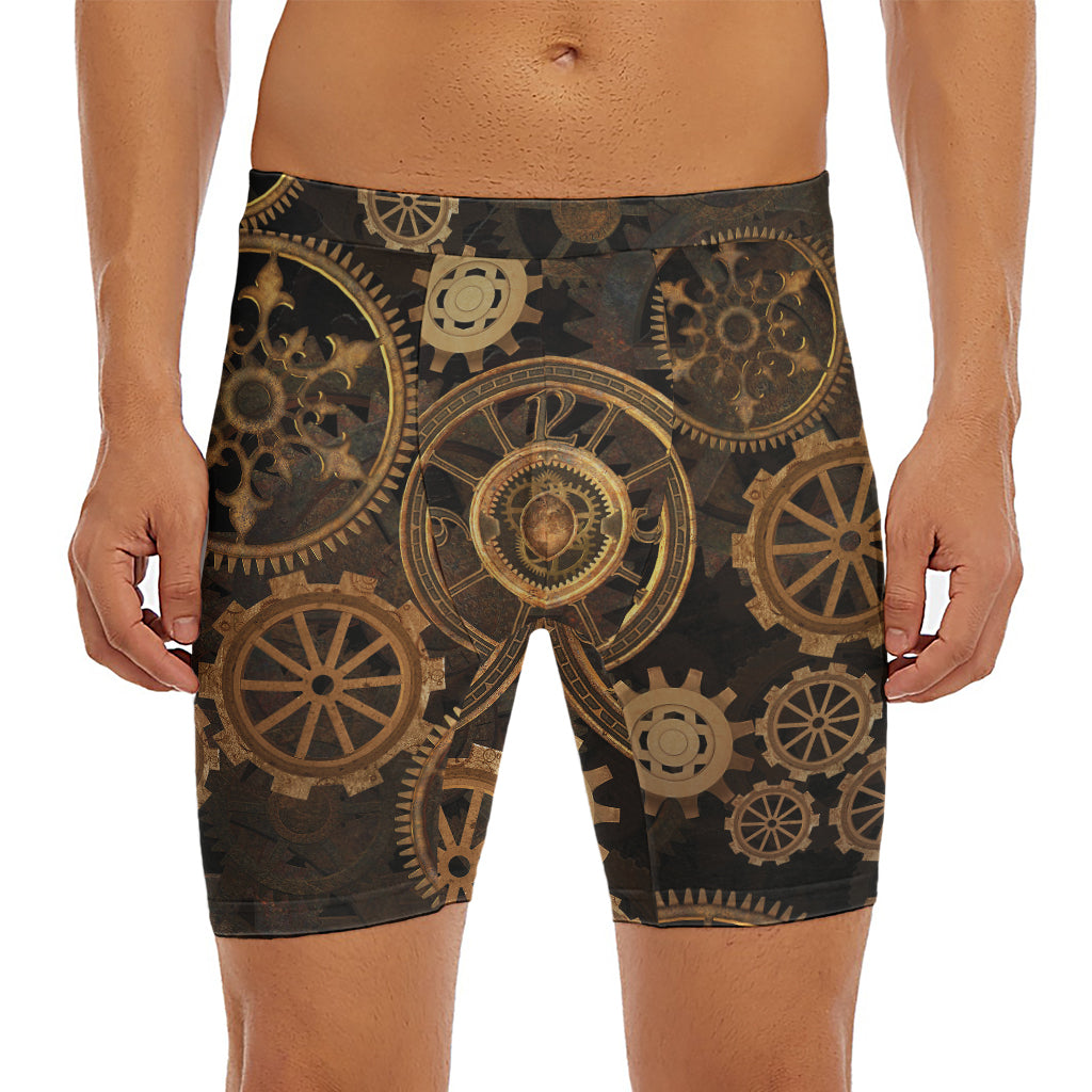 Vintage Steampunk Gears Print Men's Long Boxer Briefs