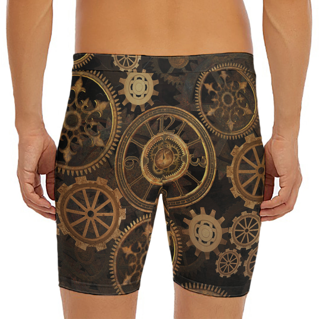 Vintage Steampunk Gears Print Men's Long Boxer Briefs